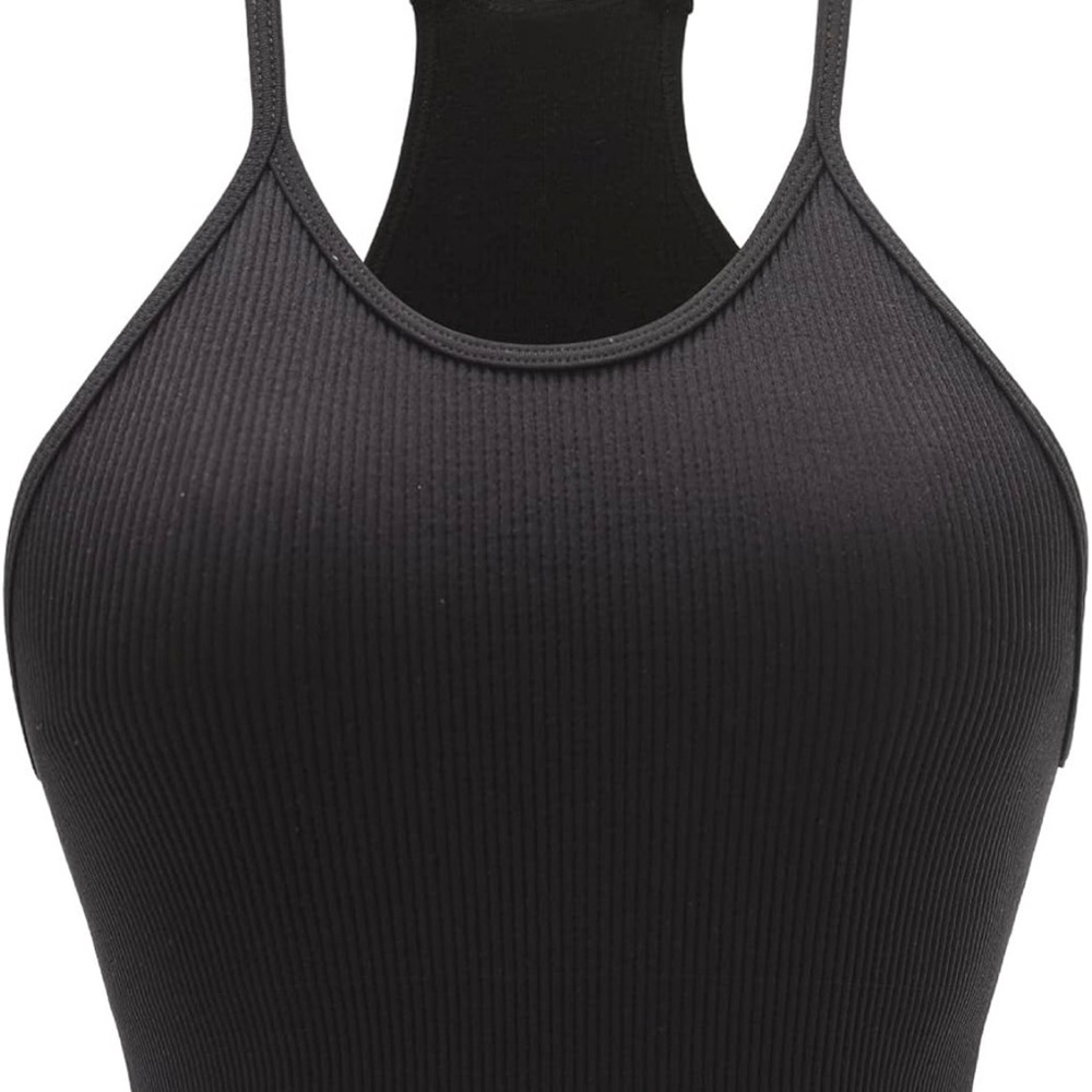 Women's Black Ribbed Crop Top - Picture 2 of 5
